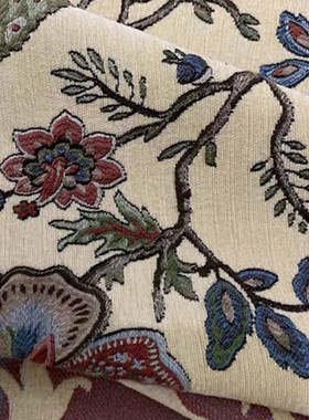 高档美式色彩鲜艳雪尼尔提花窗帘别墅布料客厅沙发抱枕靠包装饰布