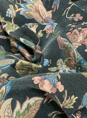 高档美式色彩鲜艳流行墨绿雪尼尔提花别墅窗帘布客厅沙发抱枕面料