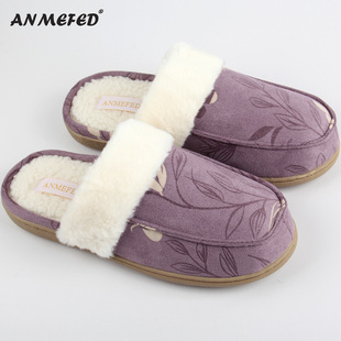 保暖加厚毛绒秋冬居家棉拖鞋 时尚 民族风格 出口外单女士印花新中式