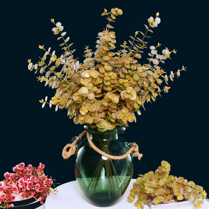 长枝手感尤加利叶彷真花假花绢花塑料花叶子花艺搭配绿叶装饰叶