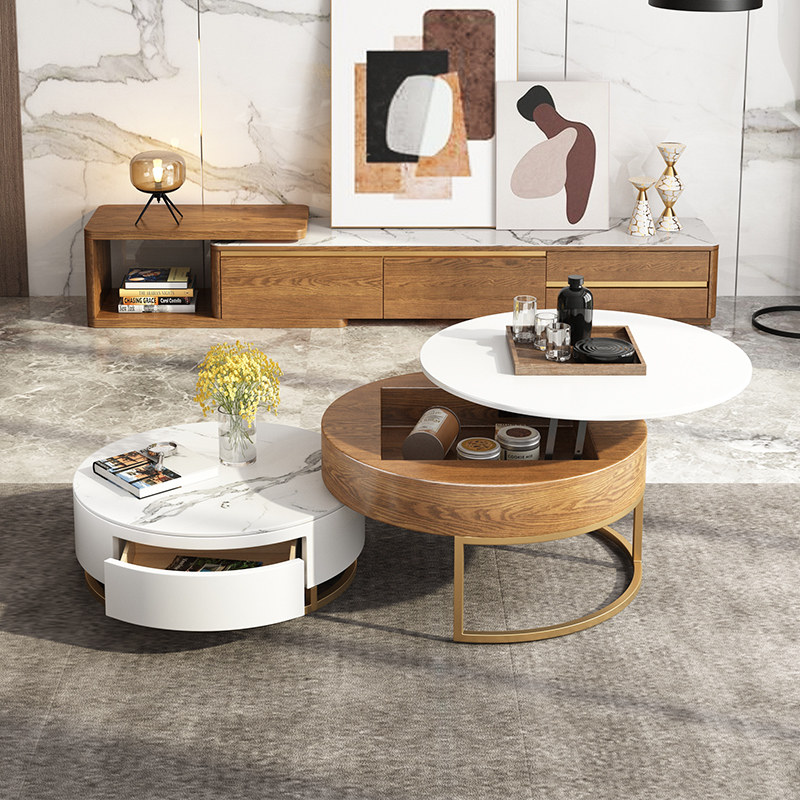轻奢升降岩板茶几电视柜组合北欧现代简约客厅小户型伸缩圆形茶桌|msdalam kategori perabot kediaman, kabinet, kabinet TV - dari Buy2taobao.com untuk memberikan perkhidmatan ejen Taobao profesional membeli