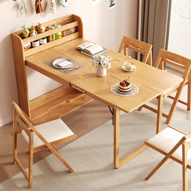 北欧折叠餐桌超薄餐边柜小户型靠墙窄桌可伸缩实木脚饭桌家用茶桌