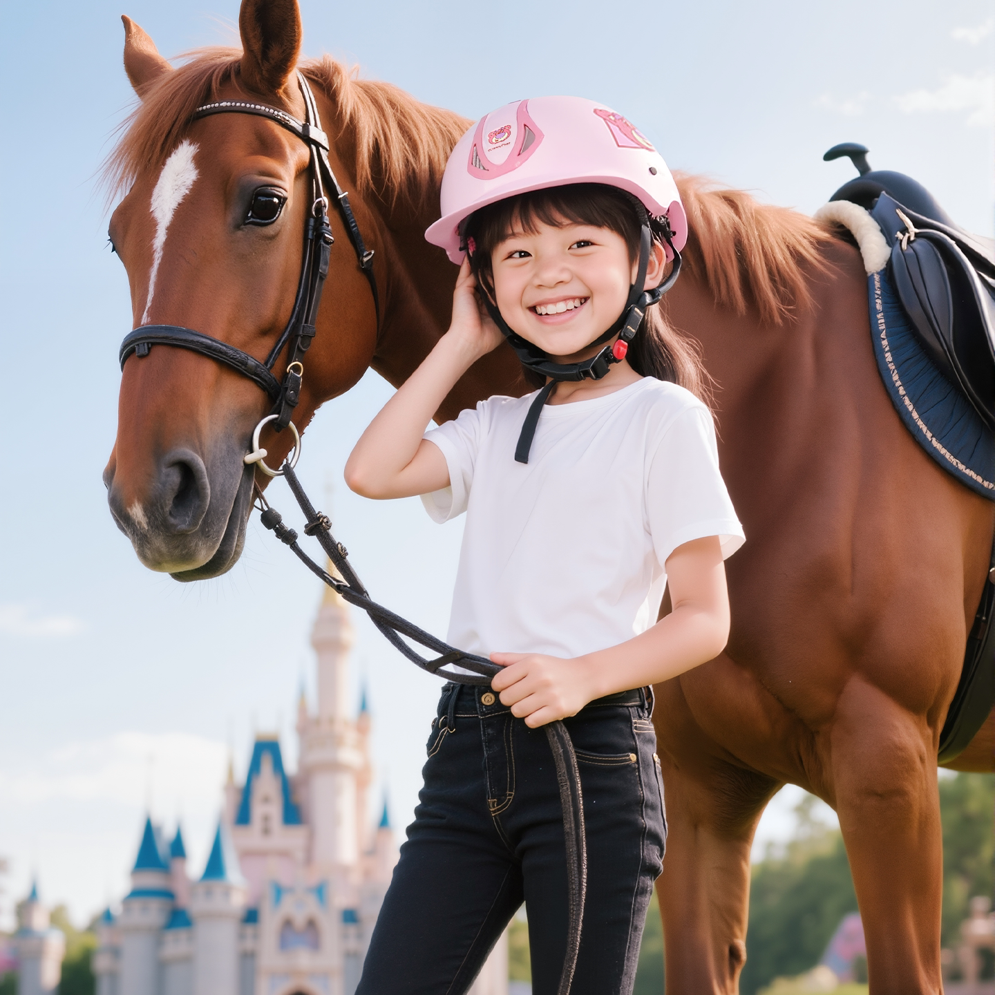 骑士盒子联名IP款米奇库洛米草莓熊蜘蛛侠马术头盔儿童马术装备