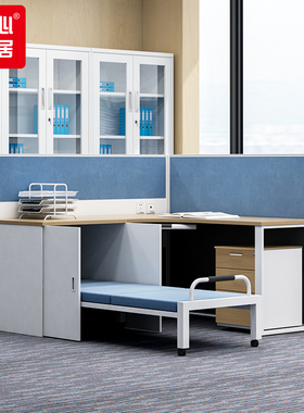 红心JHXPF86单人位带床屏风工位职员桌L型150*160*120cm蓝色