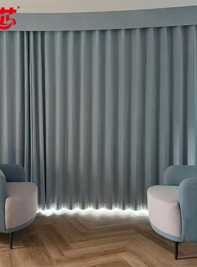 红芯 窗帘纱帘+布帘组合含幔头白色+蓝色涤纶面料 每米单价 CLBH2