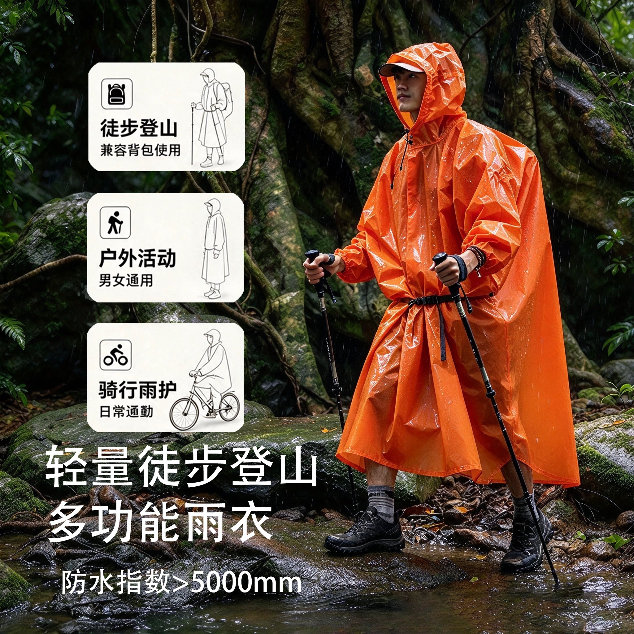 户外徒步轻量化登山钓鱼便携雨衣
