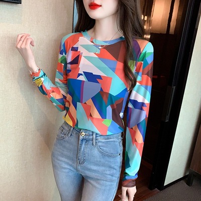 冰丝皮肤衣女打底衫夏季t恤女薄款长袖夏天网纱防晒衣叠穿内搭潮