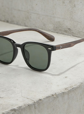 韩版时尚高级黑色方形木纹太阳镜