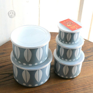 瑕疵更大 叶子珐琅密封冰箱储物搪瓷腌渍卤味碗保鲜碗收纳盒2套盖