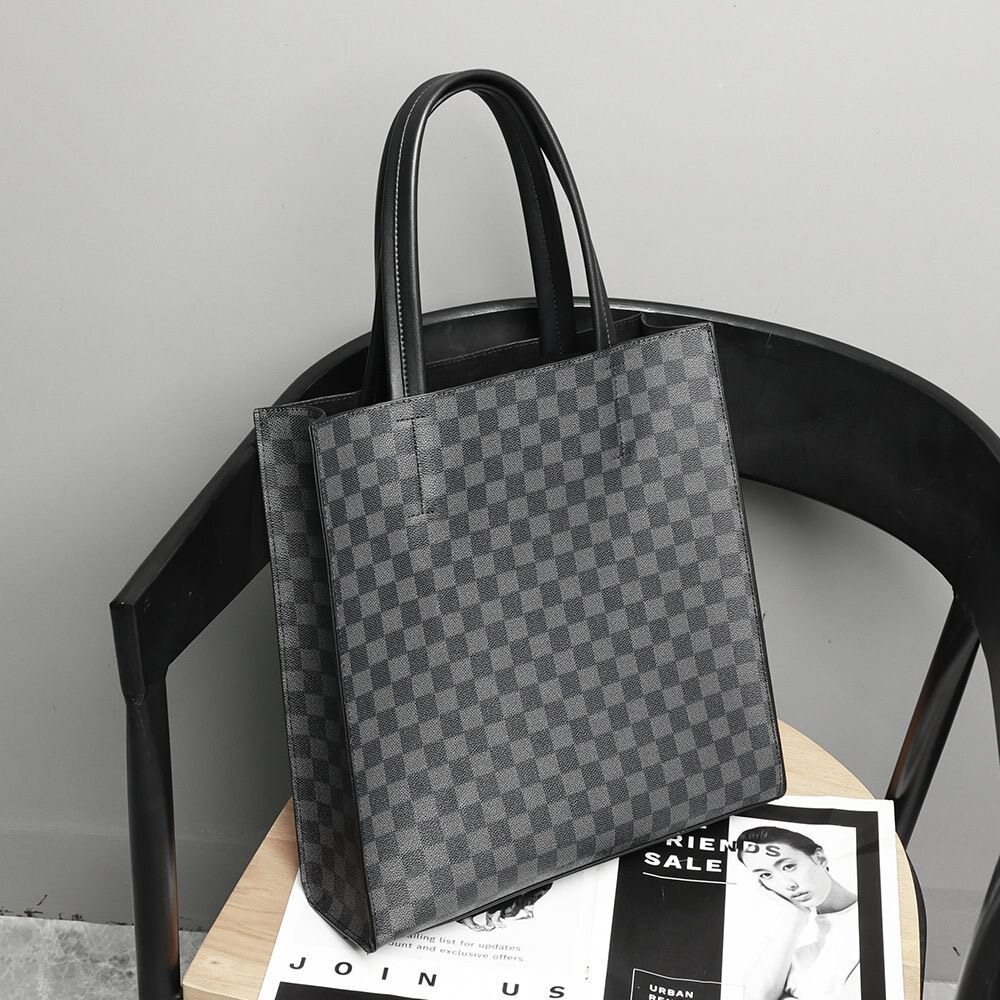 潮流简约欧美风男女电脑包手提包日韩单肩包皮质格子休闲公文包