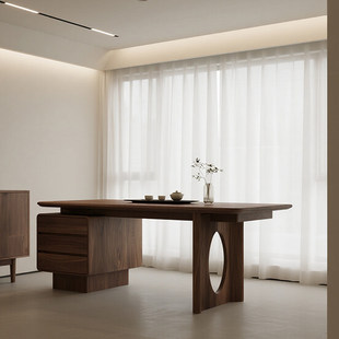 白蜡木茶桌椅组合宋式风格国风黑胡桃客厅家用别墅简约办公室茶台