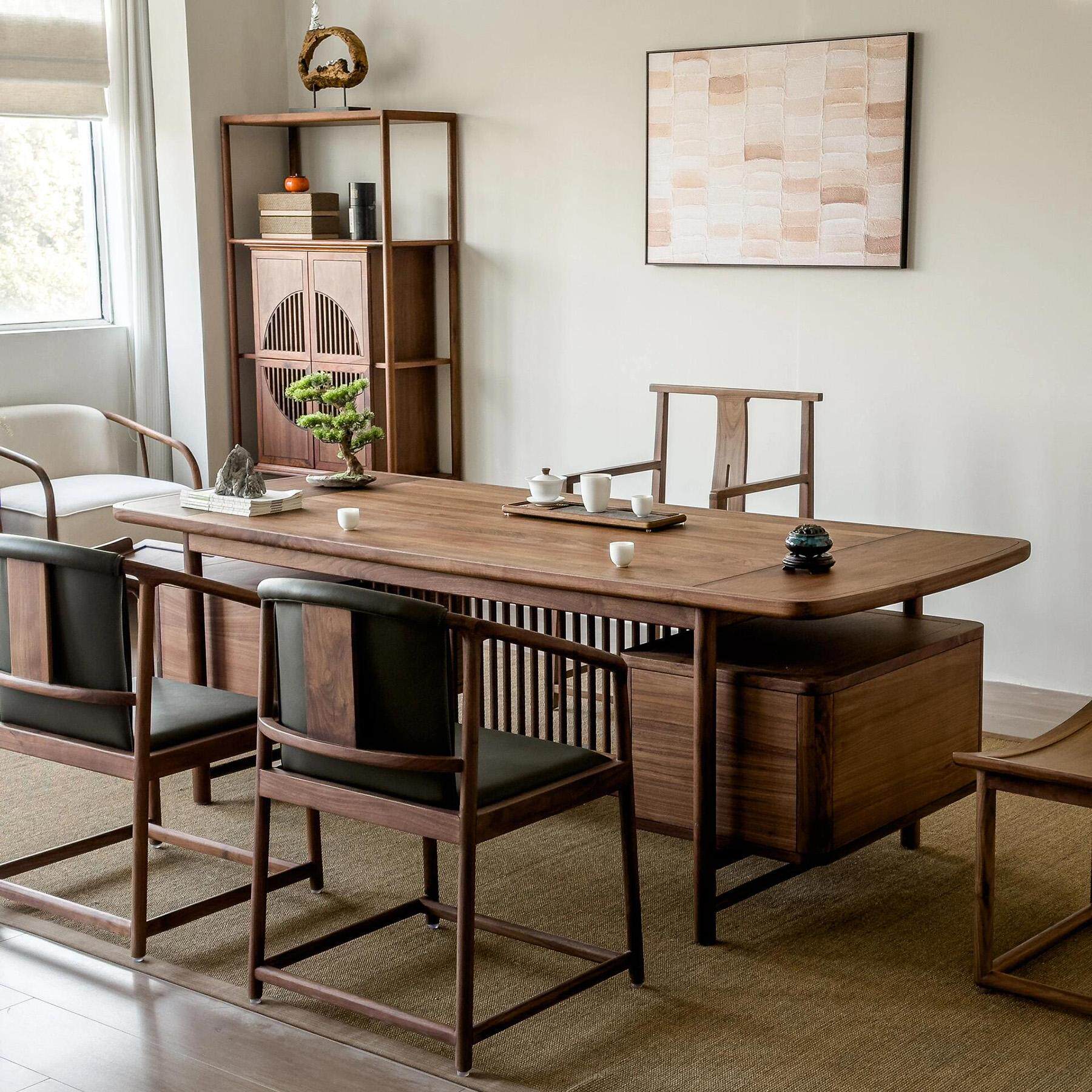 简约宋式美学国风黑胡桃白蜡木茶桌椅定制客厅家用别墅办公室茶台