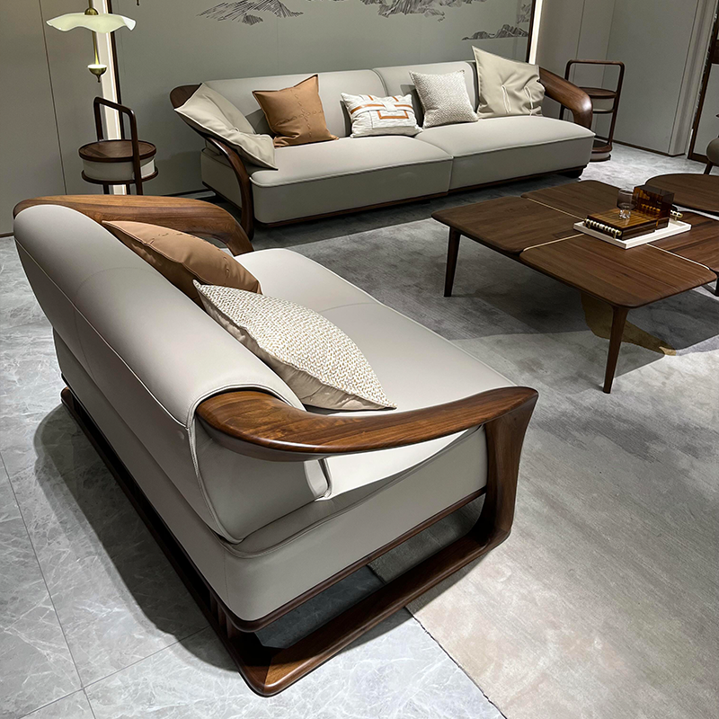 精选禅意白蜡木沙发茶几组合宋式美学高端北美黑胡桃木客厅家具