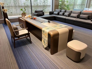 宋氏美学白蜡木新中式黑胡桃茶桌椅组合实木办公桌泡茶桌一体茶台