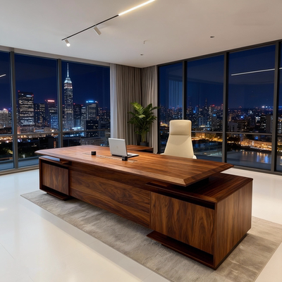 北美黑胡桃木宋式美学定制白蜡木实木轻奢老板总裁桌大班台办公桌
