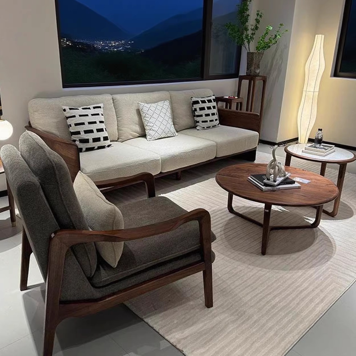 北美黑胡桃木禅意白蜡木沙发茶几组合宋式美学高端定制客厅家具