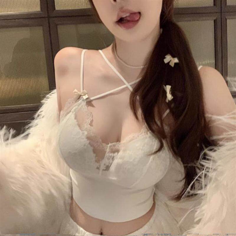 大胸女主播服装性感清纯嗲欲妹显胸大辣妹蕾丝背心内搭挂脖小吊带