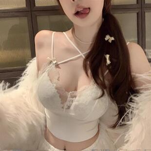 大胸女主播服装性感清纯嗲欲妹显胸大辣妹蕾丝背心内搭挂脖小吊带