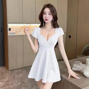 夜场裙子 v领桑拿足浴技师连衣裙酒吧ktv娱乐会所工衣遮肚A字短裙