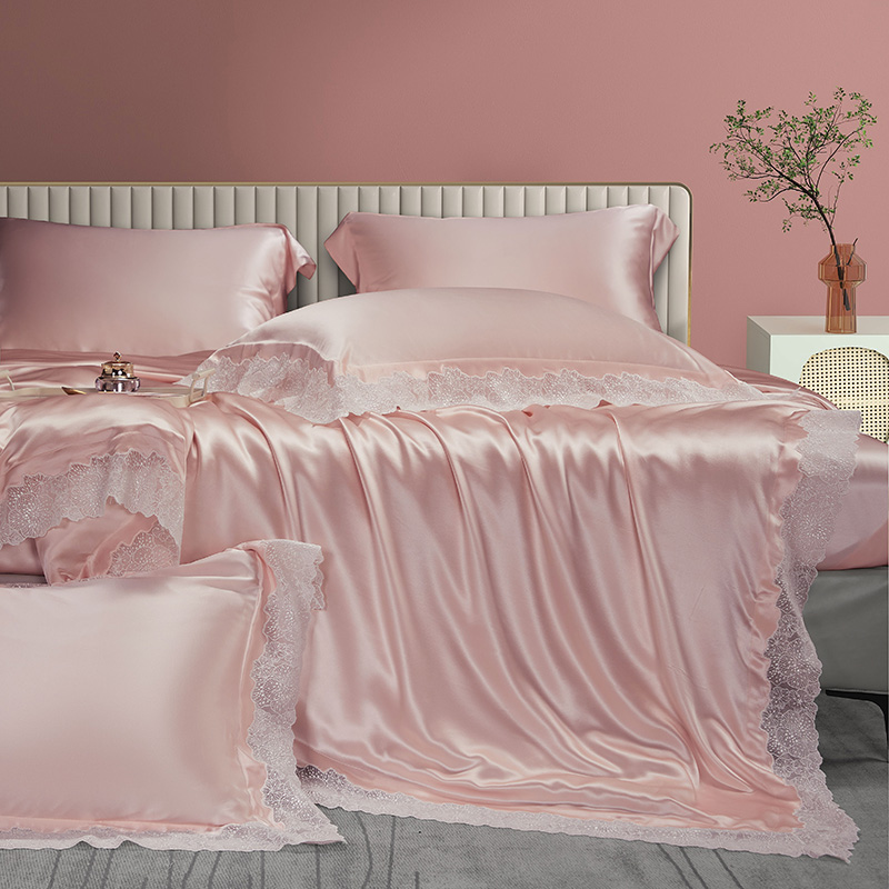 枕水人家重磅真丝四件套蕾丝舒适