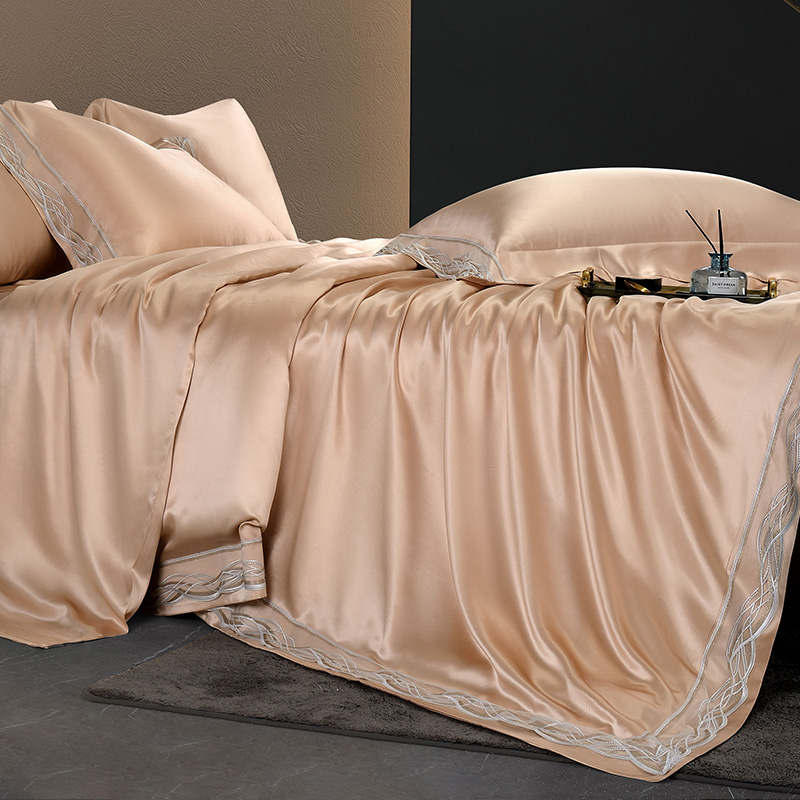 枕水人家夏凉真丝四件套公主蕾丝