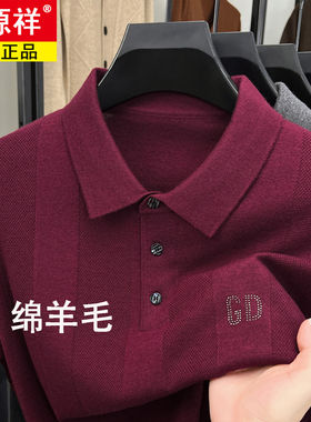 恒源祥春秋季薄款羊毛衫男士长袖中年爸爸装翻领针织打底t恤Polo