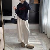 小个子羊毛呢米白色阔腿裤 萝卜裤 女秋冬香蕉休闲直筒裤 加绒奶奶裤