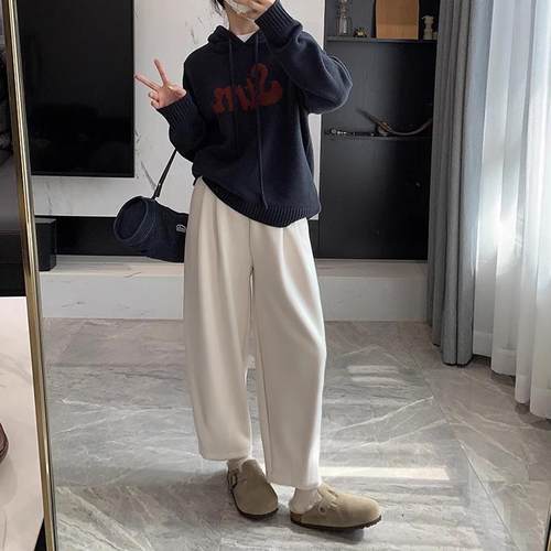 小个子阔腿萝卜裤九分羊绒奶奶裤