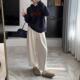 小个子羊毛呢米白色阔腿裤 萝卜裤 女秋冬香蕉休闲直筒裤 加绒奶奶裤