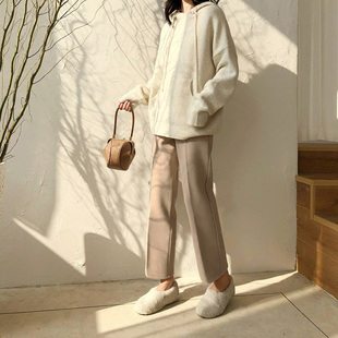 垂感九分奶奶裤 女秋冬直筒宽松显瘦高腰烟管休闲裤 阔腿裤 毛呢西装