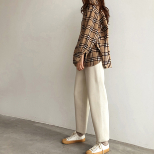 白色阔腿裤 女羊毛呢直筒秋冬休闲宽松慵懒九分哈伦加绒萝卜奶奶裤