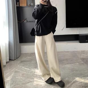 白色阔腿裤女春季新款休闲羊毛呢香蕉卫裤宽松弯镰刀裤垂感直筒裤