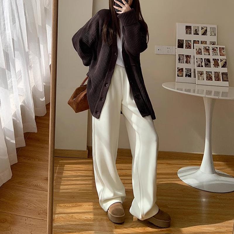 高腰窄版阔腿裤长裤羊毛直筒裤