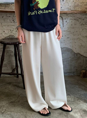 莱赛尔弯刀阔腿裤子女夏季新款垂感冰丝凉凉裤休闲宽松直筒长裤薄