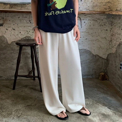 莱赛尔弯刀阔腿裤子女夏季新款垂感冰丝凉凉裤休闲宽松直筒长裤薄