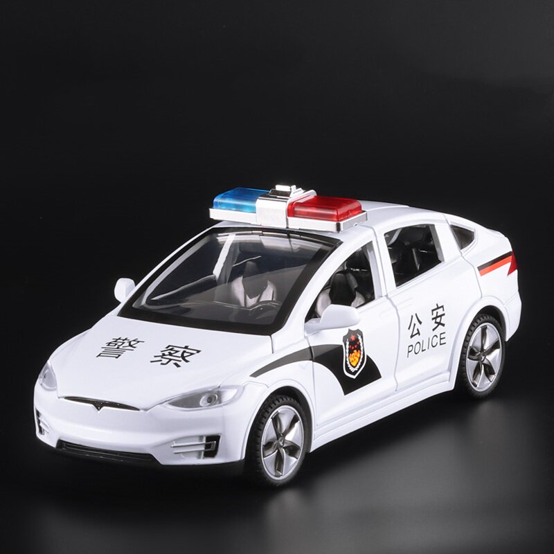 仿真1:32特斯拉model x警车110合金车模型公安警察儿童玩具小汽车
