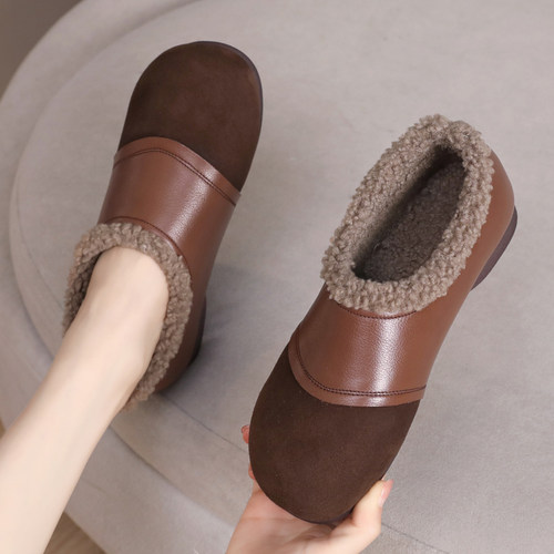 真皮软底一脚蹬豆豆鞋毛毛鞋