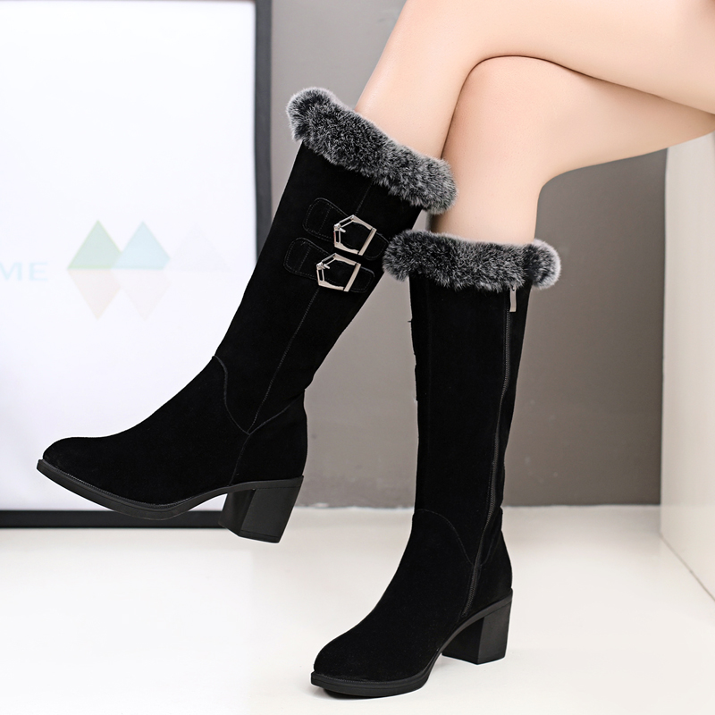 真皮中筒靴冬季加绒马丁