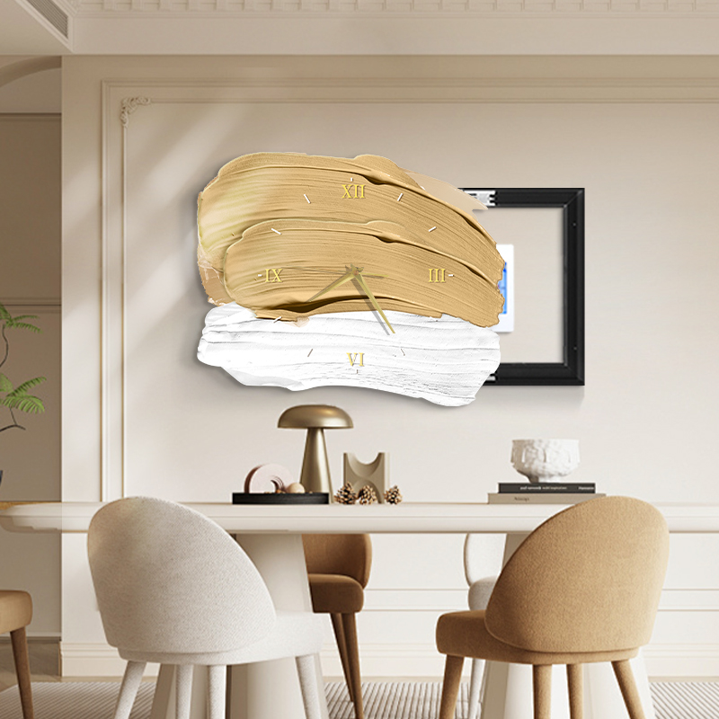 抽象奶油风电表箱装饰画免打孔推拉遮挡总开关盒配电箱带钟表挂画