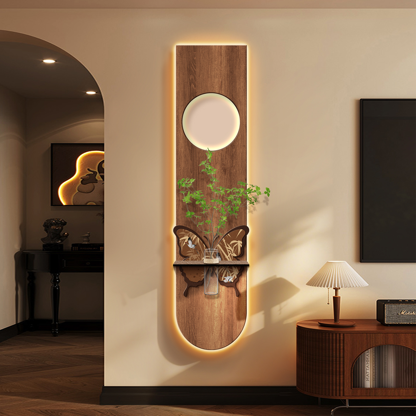 中古风电视背景墙装饰画客厅墙上氛围布置高级感水培绿植玄关挂画