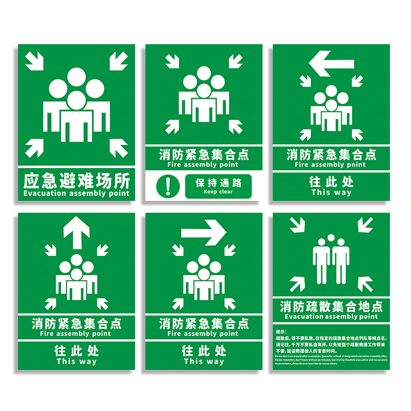 紧急疏散集合地点应急避难场所消防标识标示贴安检企业工厂单位消防器材提示指示牌安全警示标志牌定制做ZY