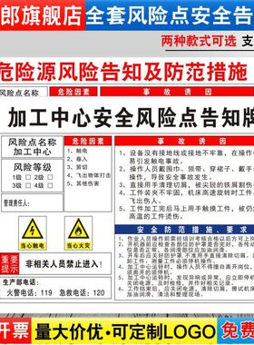 加工中心安全风险点告知牌卡危险源预防措施工厂生产车间标识牌标志标示指示警告标语提示贴警示牌定制FXD25