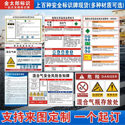 混合气体安全周知卡警示标识牌