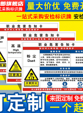 粉尘职业病危害告知牌卡卫生安全周知危险废物化学品工厂车间噪声噪音有害油漆硫酸盐酸标识提示警示标志定制