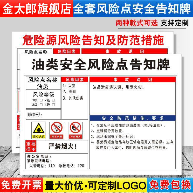 油类安全风险点告知牌卡危险源预防措施消防设备通道标语标识牌标志标示指示警告提示贴纸警示牌定制FXD93