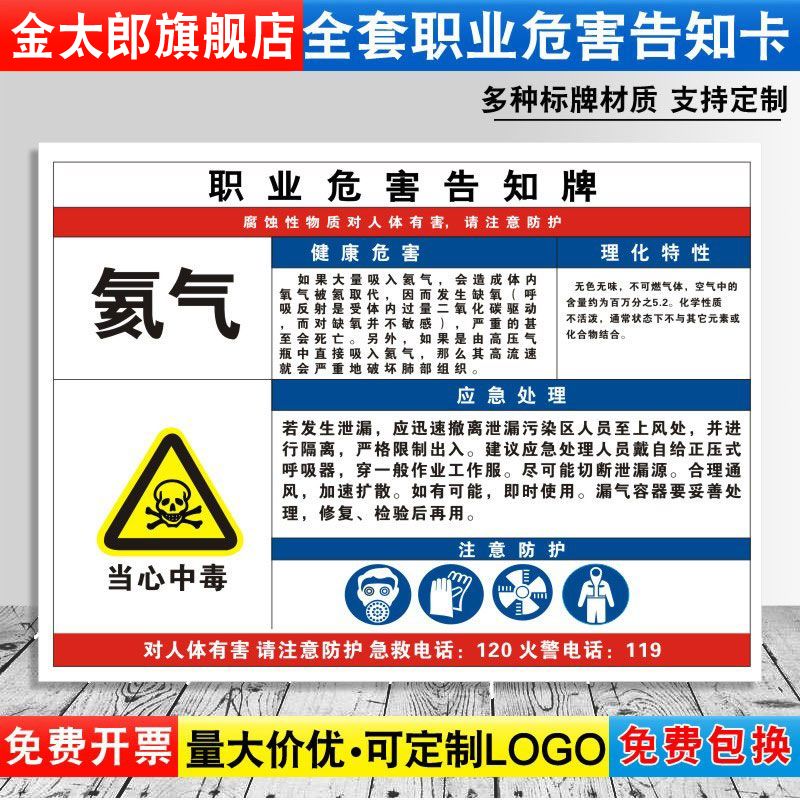 氦气职业病危害告知牌卡卫生当心中毒消防安全周知危险废物化学品工厂车间标识提示贴纸警示标志定制GZD08-封面