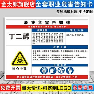 丁二烯职业病危害告知牌卡卫生当心中毒消防安全周知危险废物化学品工厂车间标识提示贴纸警示标志定制GZD81