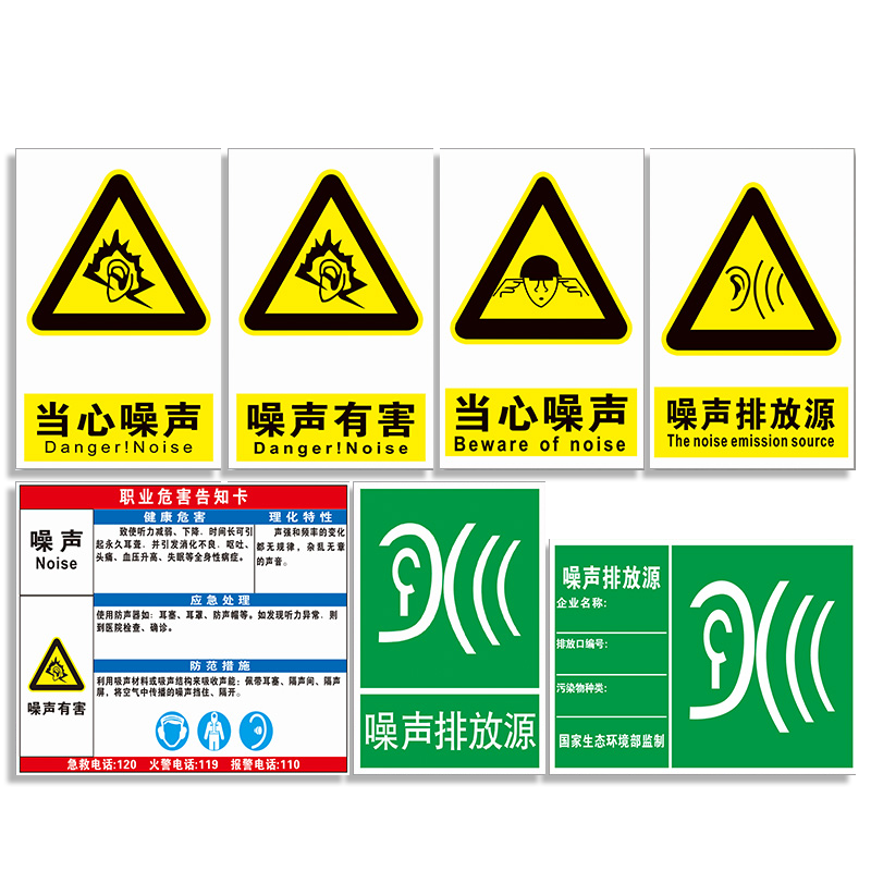 当心噪声标识牌噪音有害排放源噪音区必须佩戴佩带耳塞职业危害告知告知卡消防安全警示警告贴纸标志提示定做