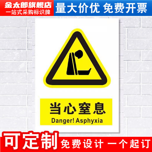 当心窒息警示标识牌有限空间