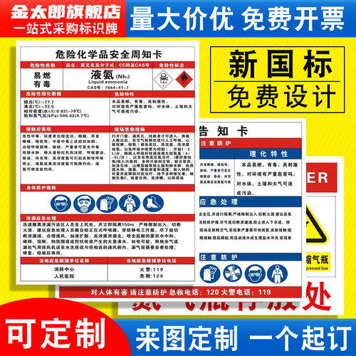 液氨安全周知卡MSDS警示标识牌